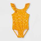 Toddler Girls' Dot Print Ruffle Sleeve One Piece Swimsuit - Cat & Jack Yellow
