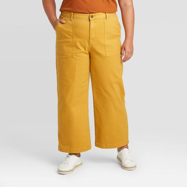 Women's Plus Size High-rise Wide Leg Cropped Pants - Universal Thread Yellow