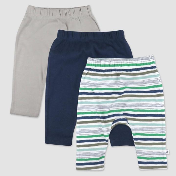 Honest Baby 3pk Organic Cotton Hand Drawn Nature Stripe Harem Pants - Blue