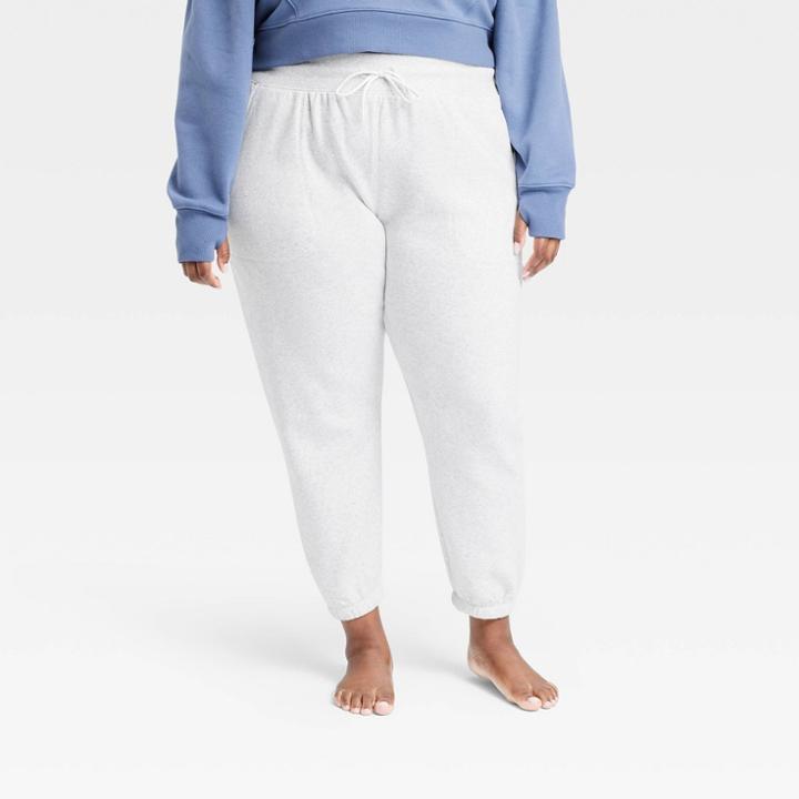Women's Plus Size Mid-rise Cotton Fleece Joggers - All In Motion Heathered Gray