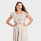 Women's Ruffle Short Sleeve Smocked Top - A New Day Cream Striped Xs, Ivory