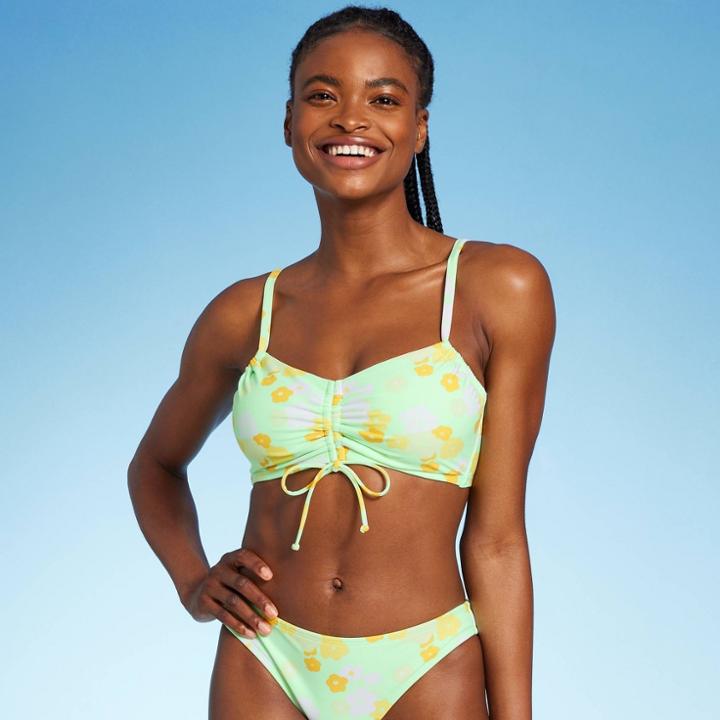 Juniors' Cinch-front Bralette Bikini Top - Xhilaration Mint Green D/dd Cup