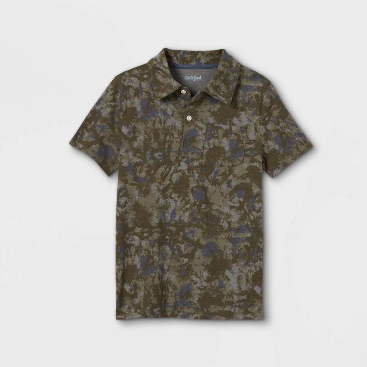 Boys' Camo Print Short Sleeve Polo Shirt - Cat & Jack Green/navy