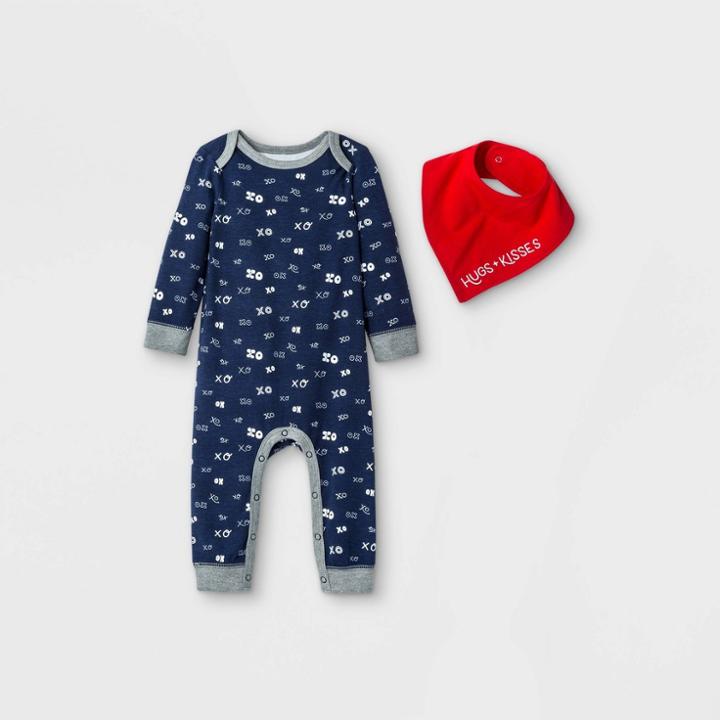 Baby Xoxo Romper With Bib - Cat & Jack Navy Newborn, Blue