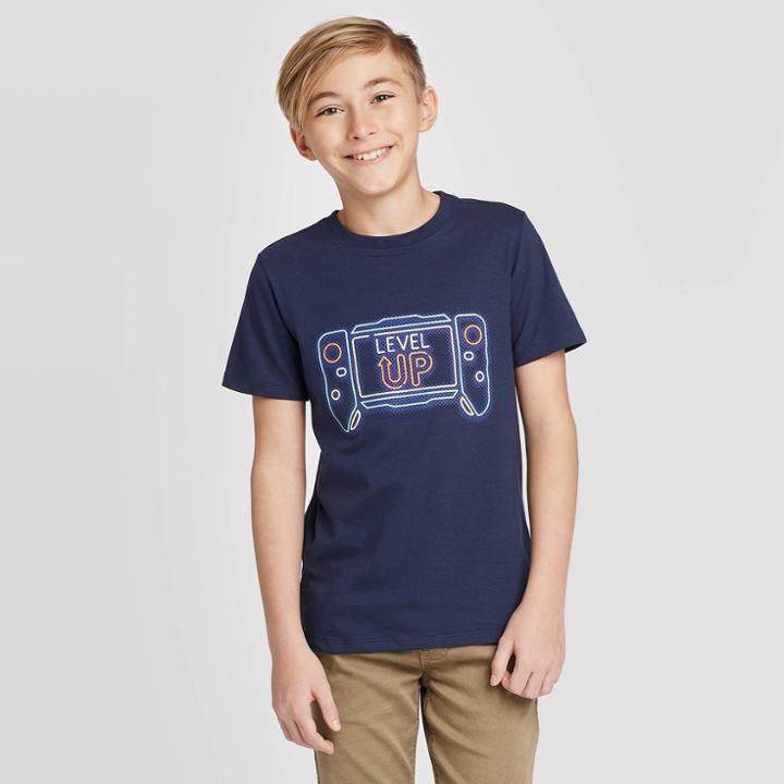 Boys' Gamer Level Up T-shirt - Cat & Jack Navy Xs, Boy's, Blue