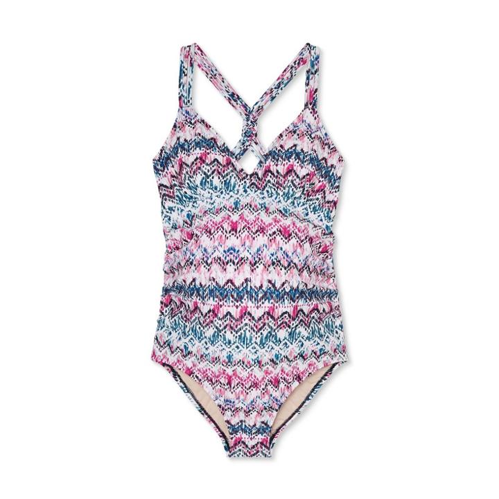 Maternity Braid Back Strap One Piece Swimsuit - Isabel Maternity By Ingrid & Isabel S D/dd Cup, Blue/pink/purple