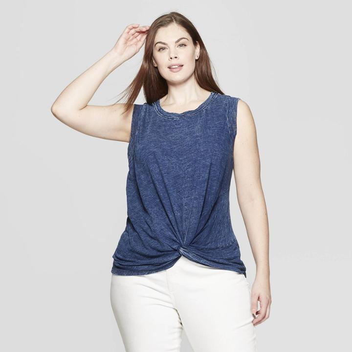 Women's Plus Size Sleeveless Crew Neck Twist Front Tank Top - Universal Thread Indigo (blue)