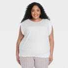 Women's Plus Size Short Sleeve Boat Neck Smocked Hem T-shirt - A New Day White