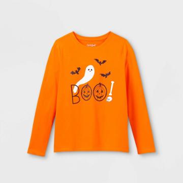 Girls' Halloween Long Sleeve Graphic T-shirt - Cat & Jack Light Orange