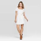 Women's Tie Short Sleeve Square Neck Midi Eyelet Dress - Universal Thread White