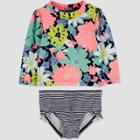 Baby Girls' 2pc Floral Long Sleeve Rash Guard Set - Just One You Made By Carter's Navy