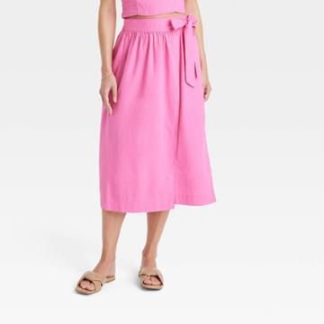 Women's Linen Wrap A-line Skirt - A New Day Pink
