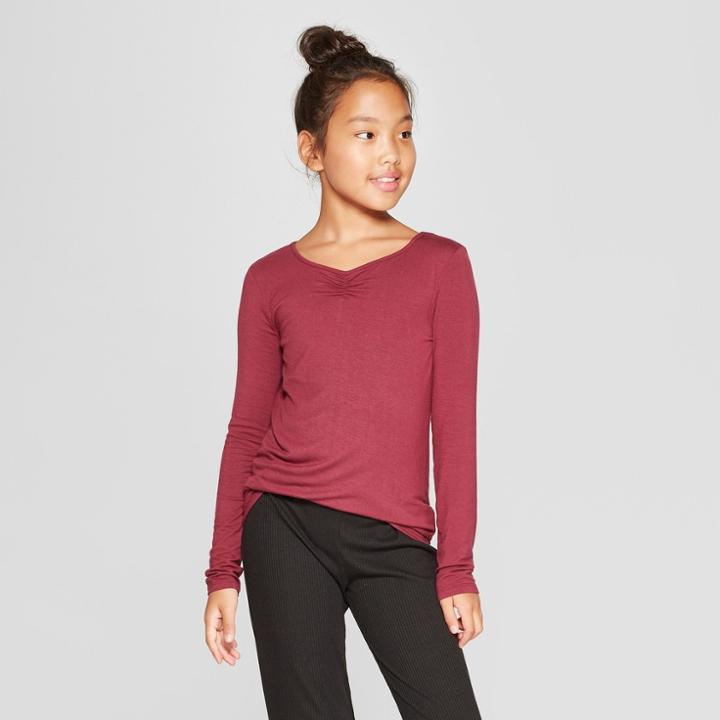 Girls' Long Sleeve Cinched Front T-shirt - Art Class