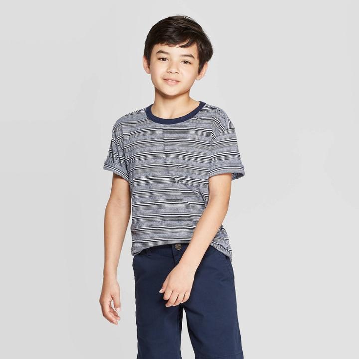 Boys' Short Sleeve Striped T-shirt - Cat & Jack Blue/white