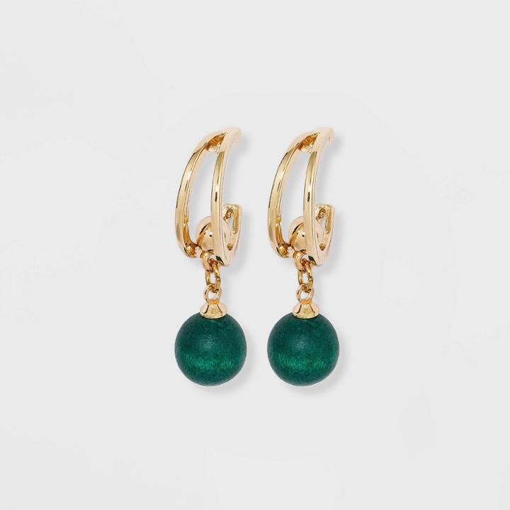 Wood Ball Hoop Earrings - A New Day Dark Green