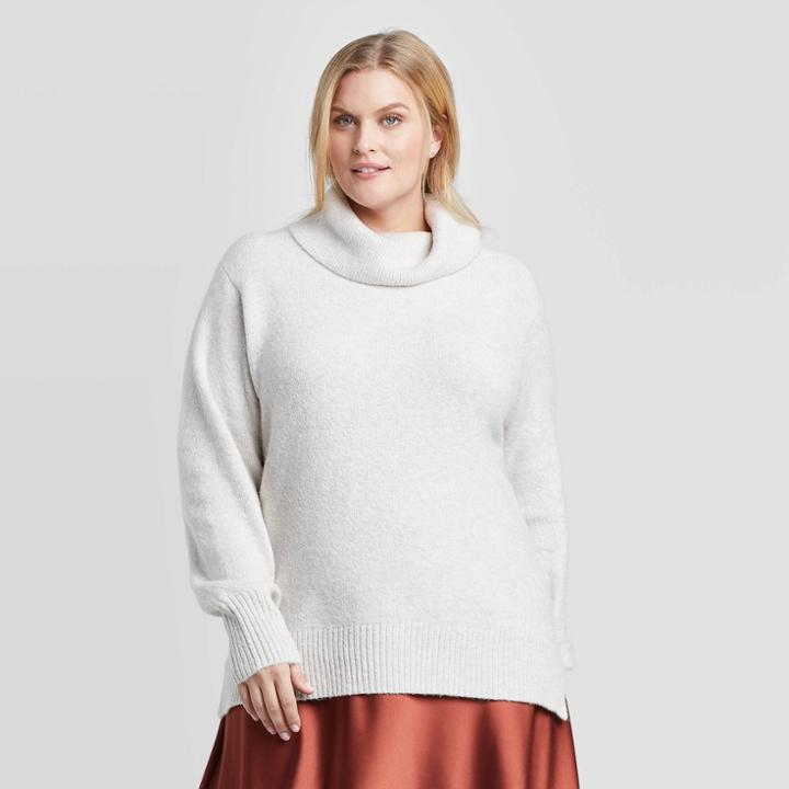 Women's Plus Size Long Sleeve Turtleneck Tunic Sweater - Ava & Viv Cream 1x, Women's, Size: