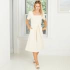 Women's Puff Short Sleeve Belted Denim Dress - Who What Wear Beige