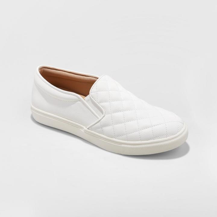 Women's Reese Wide Width Quilted Sneakers - A New Day White 9w,