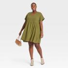 Women's Plus Size Short Sleeve Shirtdress - Universal Thread Olive Green