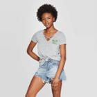 Women's Short Sleeve V-neck Crossed Palm Graphic T-shirt - Awake Gray