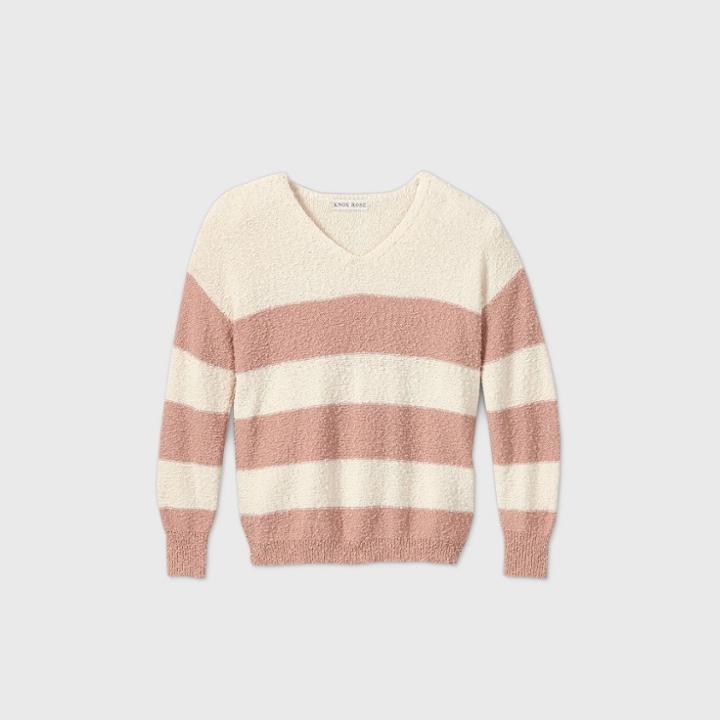 Women's Striped V-neck Pullover Sweater - Knox Rose Ivory