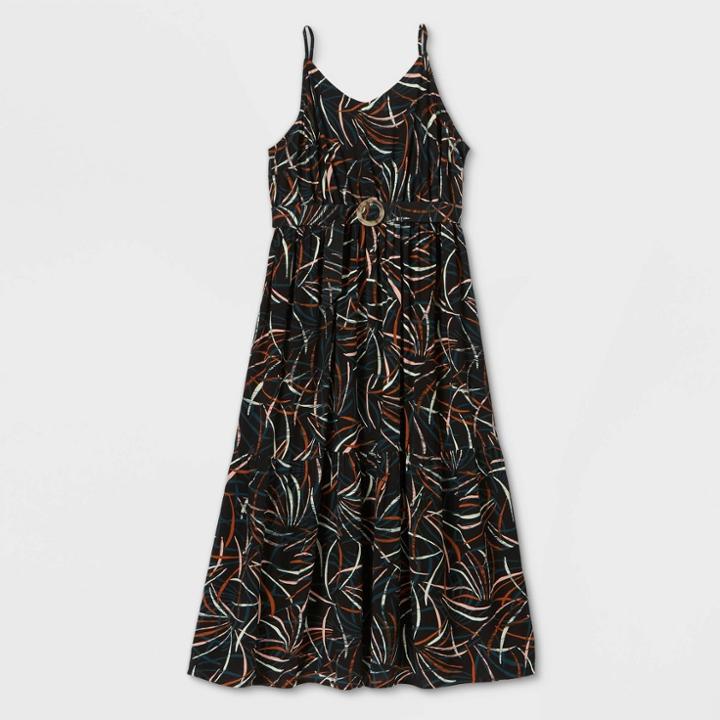 Women's Plus Size Floral Print Sleeveless Belted Maxi Dress - Ava & Viv Black X