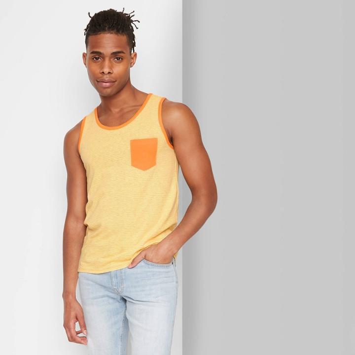 Men's Striped Regular Fit Crewneck Tank Top - Original Use Orange