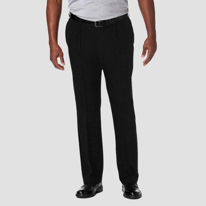 Haggar Men's Big & Tall Cool 18 Pro Classic Fit Pleat Casual Pants - Black