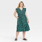 Women's Plus Size Floral Print Flutter Sleeve Tiered Dress - Ava & Viv Green X