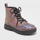 Girls' Zoe Metallic Zipper Lace-up Combat Boots - Art Class Iridescent