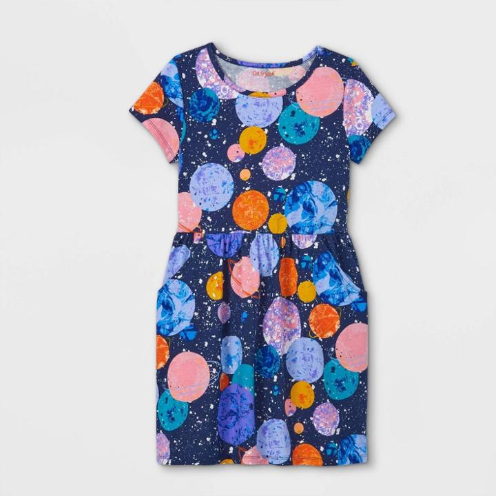 Girls' Printed Jersey Short Sleeve Knit Dress - Cat & Jack Navy