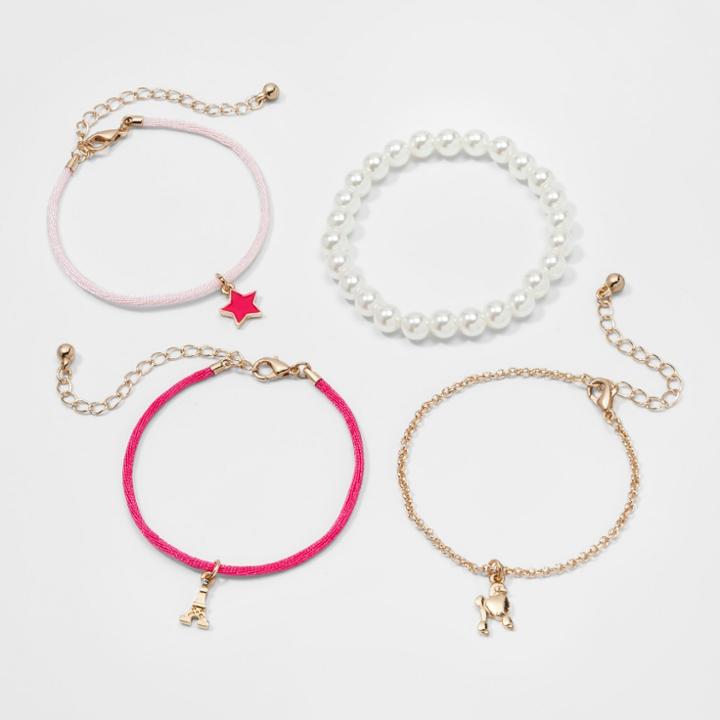 Girls' 4pk Paris Bracelet - Cat & Jack One Size,