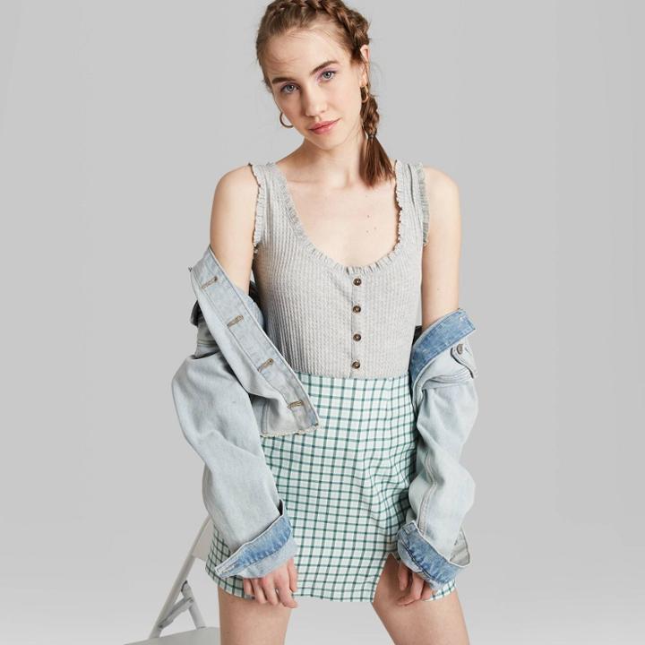 Women's Button-front Waffle Tank Top - Wild Fable Gray