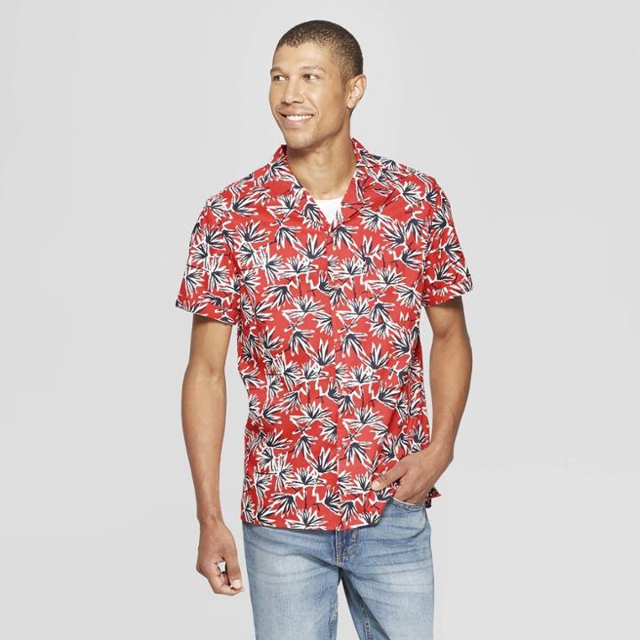Men's Short Sleeve Button-down Camp Shirt - Goodfellow & Co Red Pop