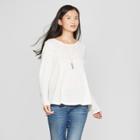 Women's Long Sleeve Waffle Knit Lace-up Back Peasant Top - Knox Rose Ivory