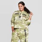 Women's Smokey Bear Only You Camo Print Plus Size Long Sleeve Cropped Hoodie (juniors') - Olive