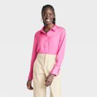 Women's Long Sleeve Oversized Satin Button-down Shirt - A New Day Pink