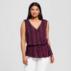 Women's Plus Size Striped Sleeveless V-neck Waist Tank - A New Day Purple