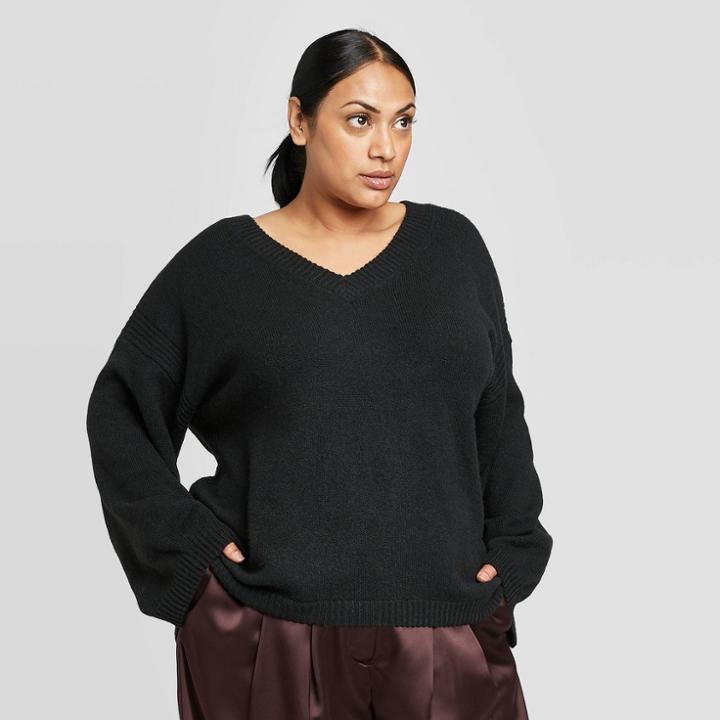 Women's Plus Size V-neck Pullover Sweater - Prologue Black 1x, Women's,