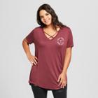 Target Women's Plus Size Great Minds Drink Alike Short Sleeve Criss-cross V-neck Graphic T-shirt - Zoe+liv - Burgundy