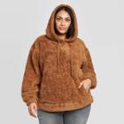 Women's Plus Size Long Sleeve Hoodie Sherpa Sweatshirt - Universal Thread Brown