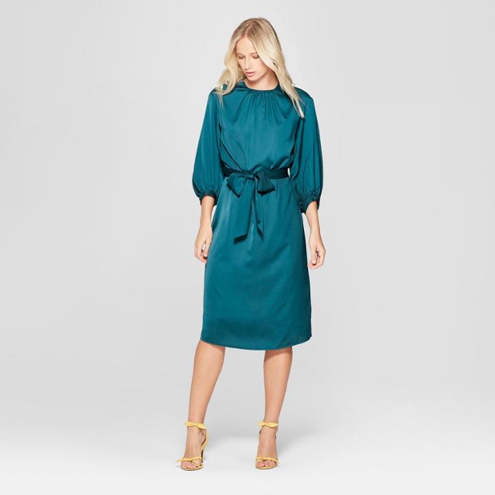 Women's 3/4 Sleeve Tie Waist Column Maxi Dress - Who What Wear Blue