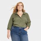 Women's Plus Size Long Sleeve Button-down Shirt - Knox Rose Vine Green