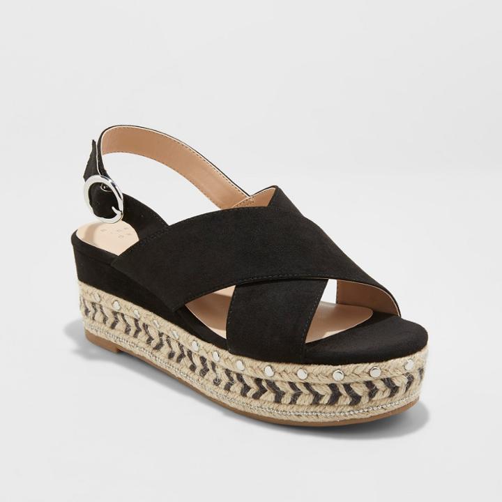 Women's Trista Mixed Media Wedge Espadrille - A New Day Black
