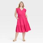 Women's Plus Size Flutter Sleeve Tiered Dress - Ava & Viv Pink