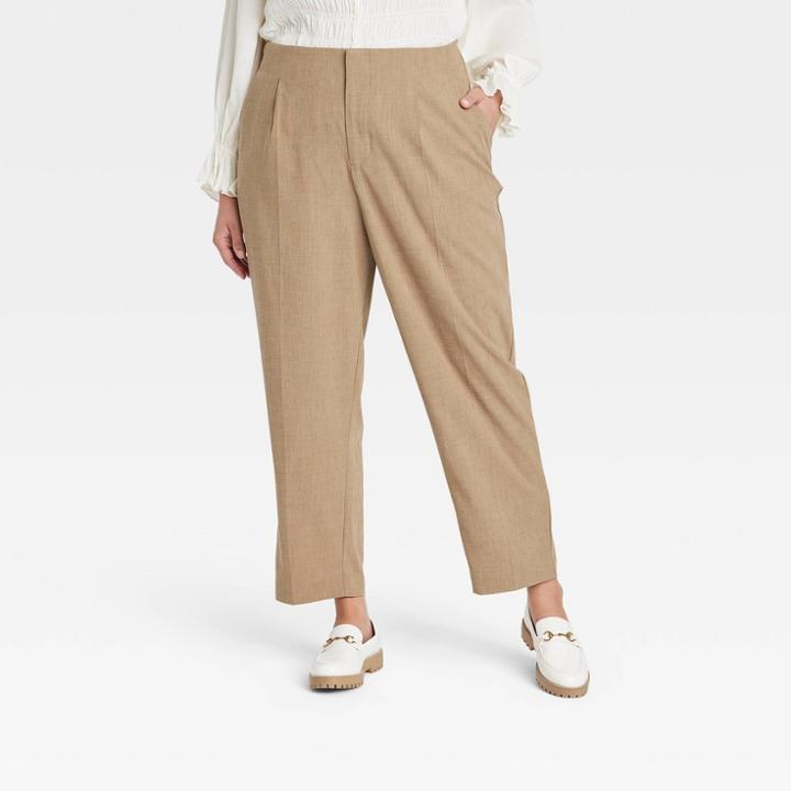Women's Plus Size High-rise Relaxed Fit Tapered Ankle Trousers - A New Day Brown