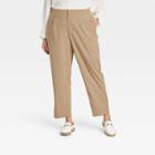 Women's Plus Size High-rise Relaxed Fit Tapered Ankle Trousers - A New Day Brown