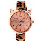 Women's Boum Miaou Cat Accent Fur-overlaid Leather Strap Watch-light Brown/black