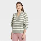 Women's Striped V-neck Pullover Sweater - A New Day Gray/cream