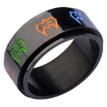 Men's Wwe Ultimate Warrior Mask Stainless Steel Black Ip Spinner Ring -